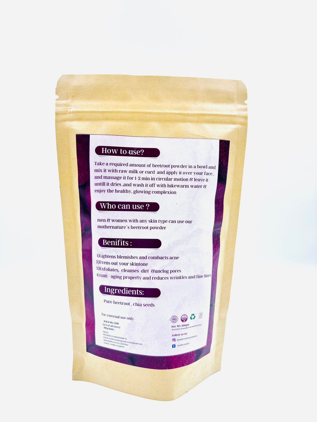 Beetroot Powder | Anti-Blemish & Skin Brightening | 100 g