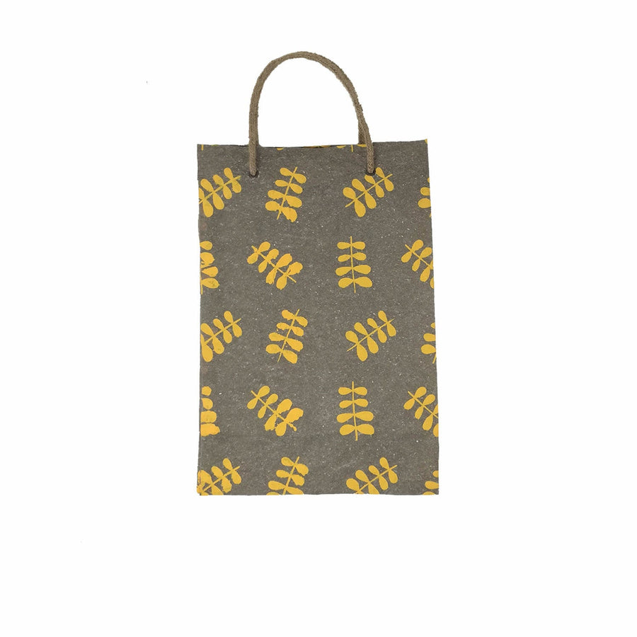 Flax Carry Bag with Jute Rope Handles | Orange Twig Leaf Print | Set of 2 - bhrsa