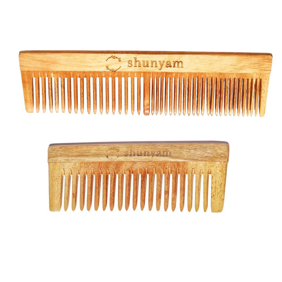 Herb Oil Infused Neem Comb | De-Tangler & Broad Tooth Comb | Pack of 2 - bhrsa